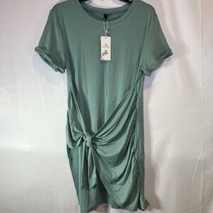NWT Lillusory Women's Size Large T-Shirt Green Dress Stretch‎ Tie Waist Classic